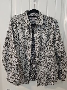 Chico's Black and Gray Leopard Print Shirt